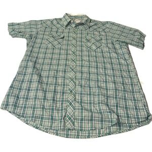 Wrangler Wrancher Shirts Green Plaid Pearl Snap Men's Size 2XL Tall Short Sleeve